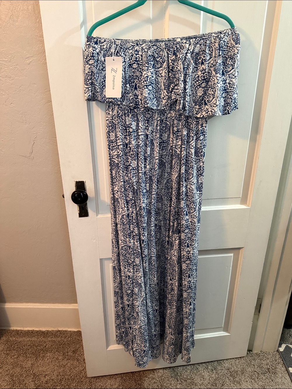 Z Supply Blue and White Printed Off-Shoulder Kids One-Piece Romper
